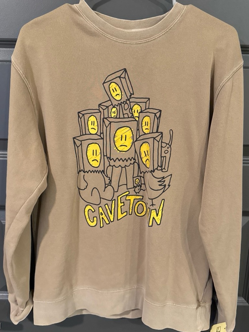 Cavetown Indie Pop Paper Bag Graphic Tan Crewneck Sweatshirt Men's Size Medium